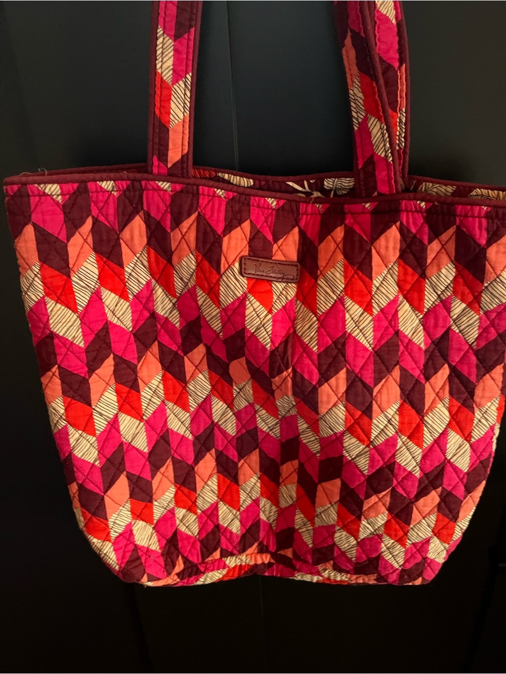 VERY BRADLEY Quilted Chevron Tote Bag in Pink & Burgundy